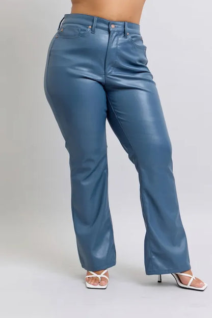Hazel Blues® | Judy Blue High Waist Tummy Control Faux Leather Bootcut Pants