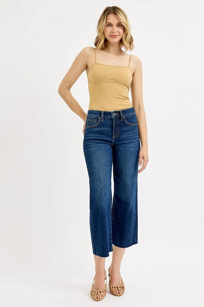Hazel Blues® | RISEN Tummy Control High Rise Crop Wide Jeans
