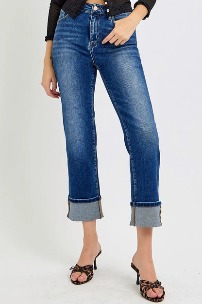 Hazel Blues® | RISEN High Rise Ankle Straight Cuffed Jeans