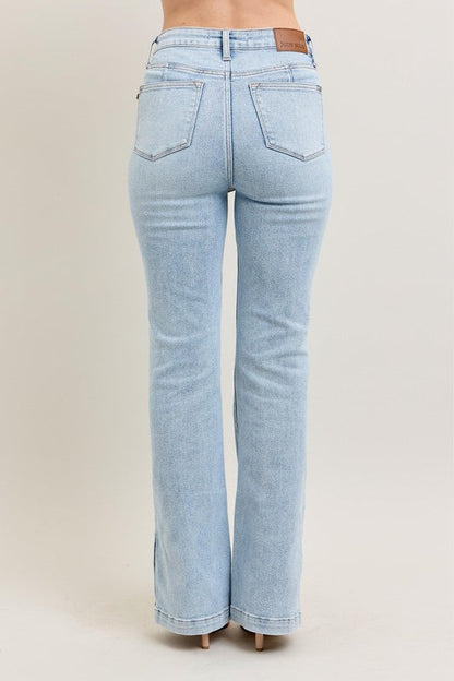 Hazel Blues® | Judy Blue Tummy Control Vintage Wash Side Slit Slim Boot Jeans