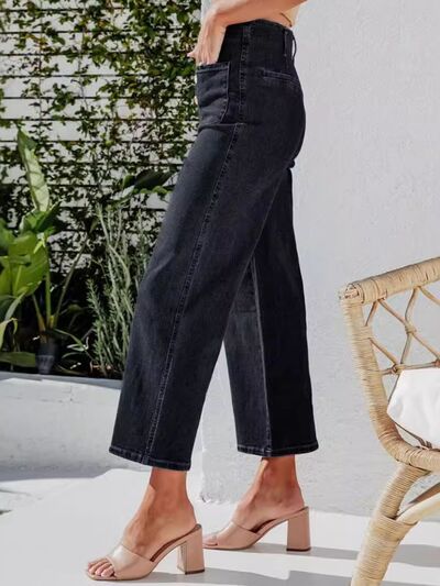Hazel Blues® |  Button Fly Cropped Jeans with Pockets