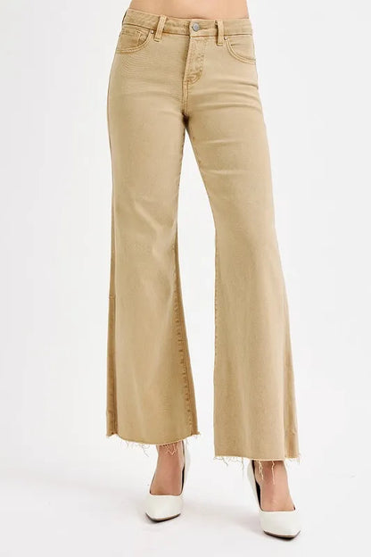 Hazel Blues® | RISEN Raw Hem Wide Leg Jeans