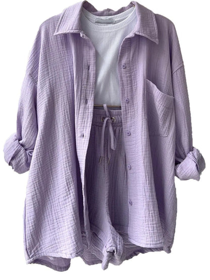 Hazel Blues® |  Textured Button Up Shirt and Shorts Set