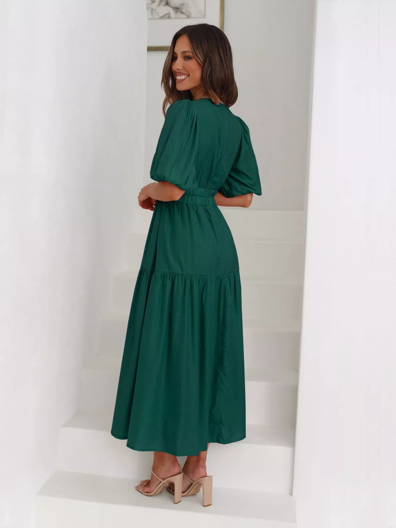 Hazel Blues® |  Tiered Puff Sleeve Midi Dress