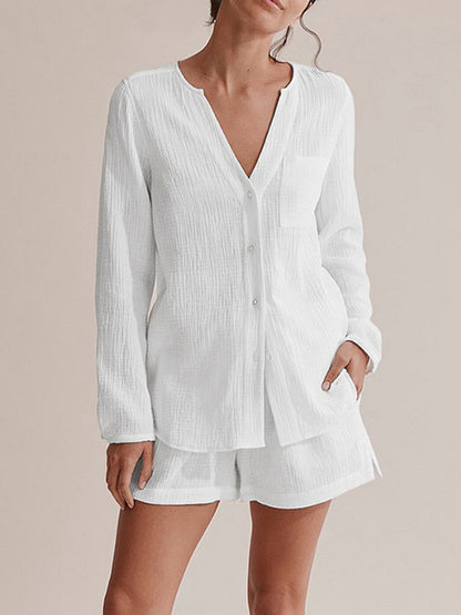 Hazel Blues® |  Notched Long Sleeve Top and Shorts Set