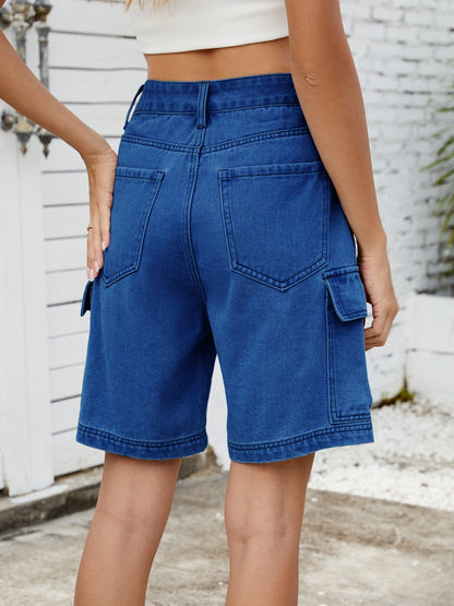 Hazel Blues® |  High Waist Denim Shorts with Cargo Pockets