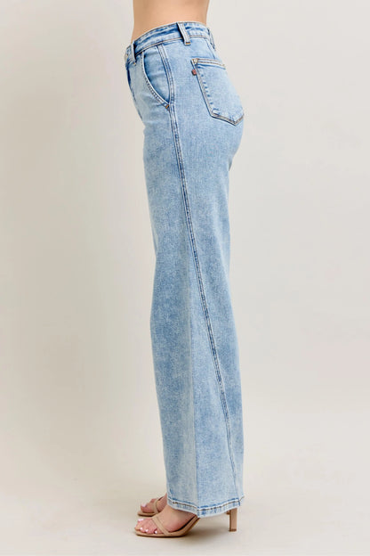 Hazel Blues® | Judy Blue High Waist Wide Leg Jeans with Skewed Inseam