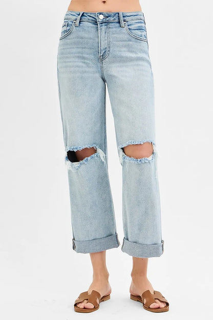 Hazel Blues® | RISEN Mid Rise Fit Boyfriend Jeans with Cuff