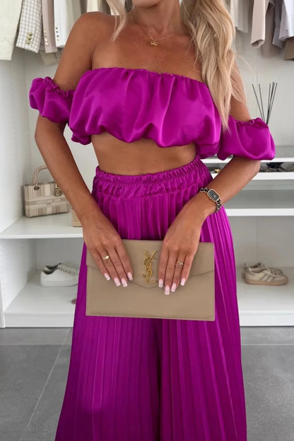 Hazel Blues® |  Off-Shoulder Top and Pleated Pants Set