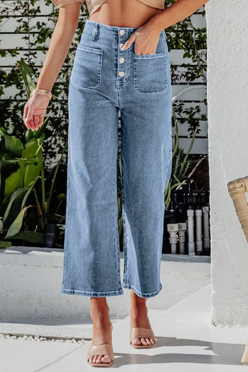 Hazel Blues® |  Button Fly Cropped Wide Leg Jeans