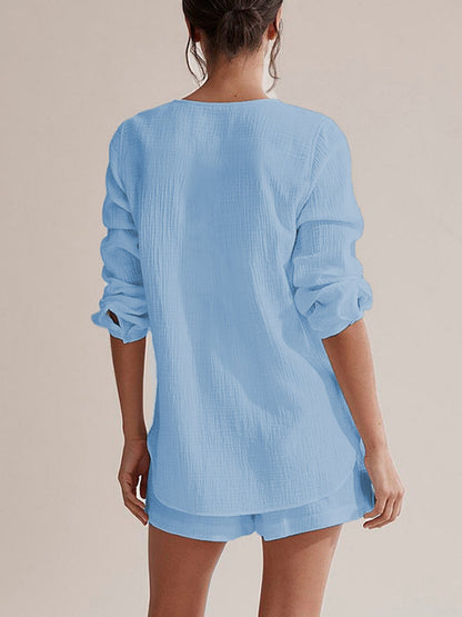 Hazel Blues® |  Notched Long Sleeve Top and Shorts Set