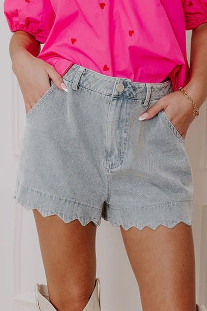 Hazel Blues® |  Scalloped Hem Denim Shorts