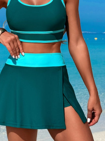 Hazel Blues® |  Scoop Neck Top and Skort Swim Set