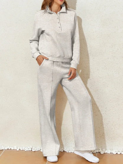 Hazel Blues® |  Collared Sweatshirt and High Waist Pants Active Set