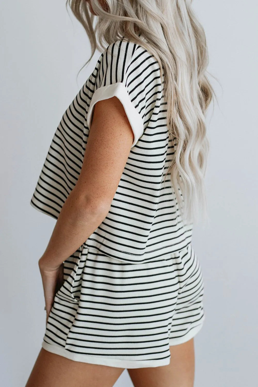 Hazel Blues® |  Striped Contrast Top and Shorts Set