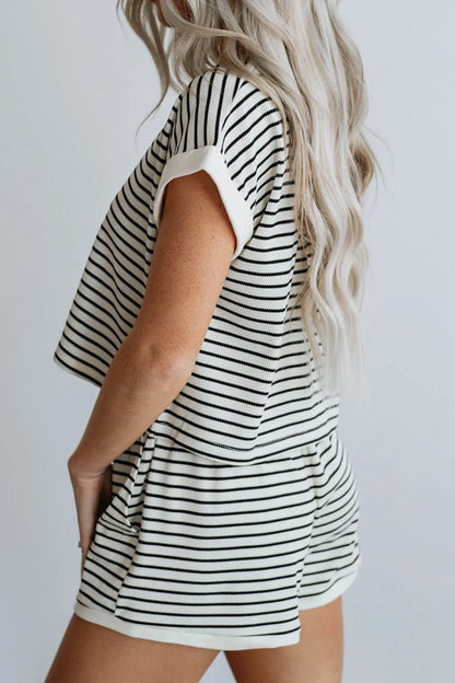 Hazel Blues® |  Striped Contrast Top and Shorts Set