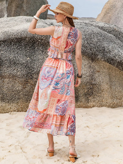 Hazel Blues® |  Printed V-Neck Top and Midi Skirt Set