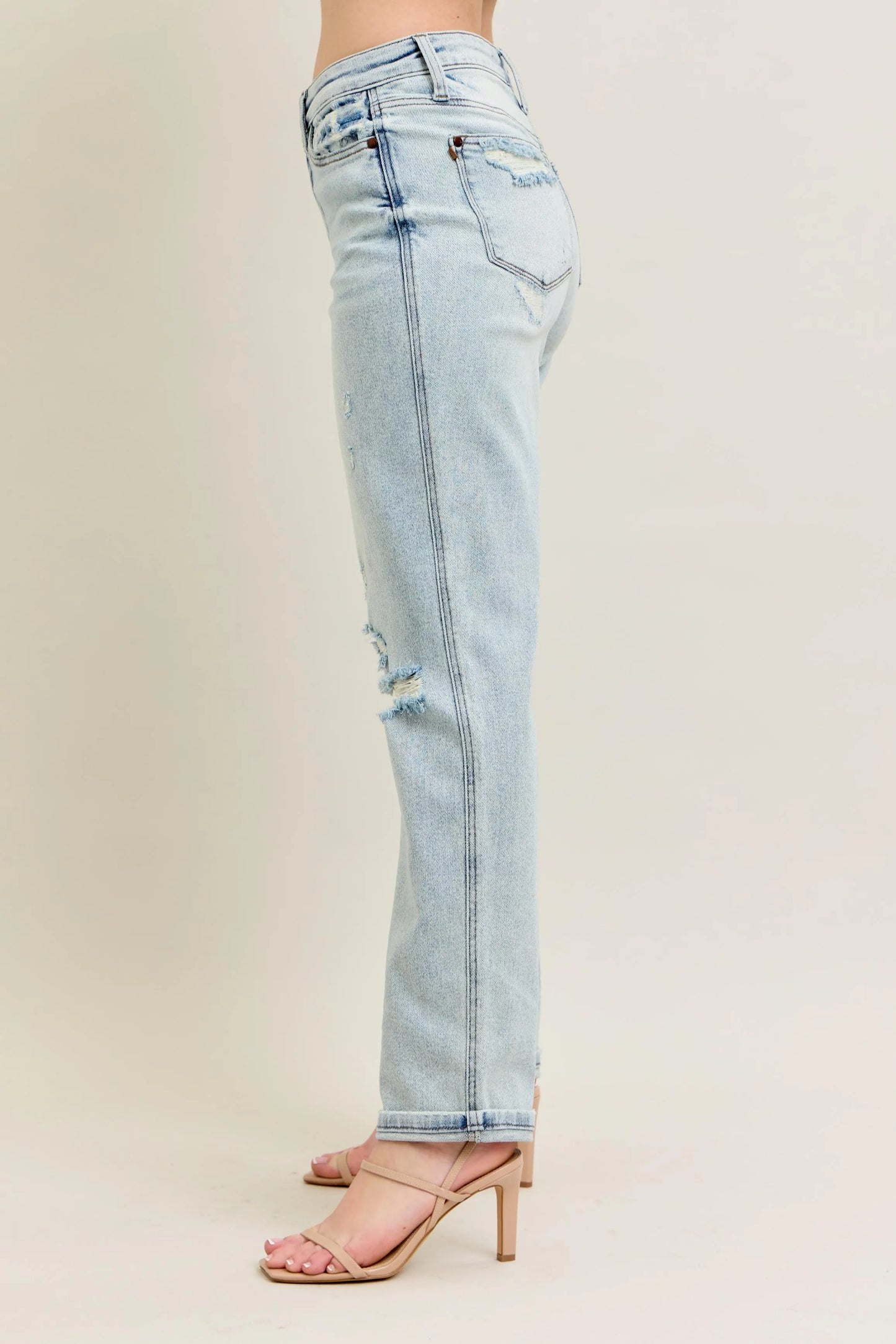 Hazel Blues® | Judy Blue Mr Repair Stitch Detail Destroy Single Cuff Bf Jeans
