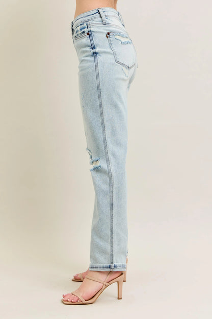 Hazel Blues® | Judy Blue Mr Repair Stitch Detail Destroy Single Cuff Bf Jeans