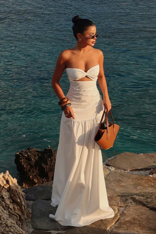 Strapless Hollow Out Beach Maxi Dress