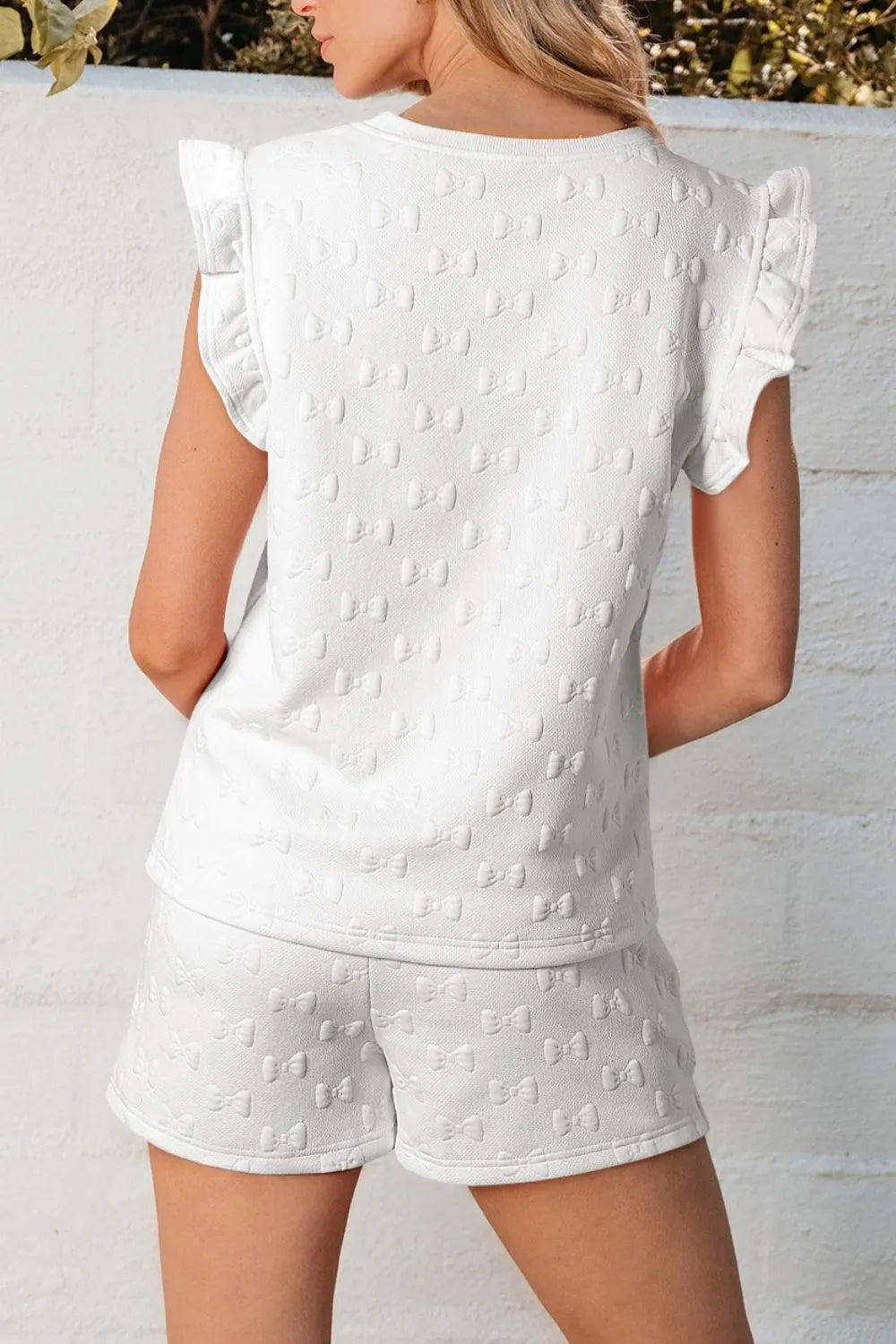 Hazel Blues® |  Bow Texture Round Neck Top and Shorts Set