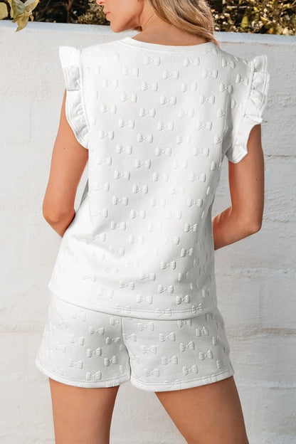 Hazel Blues® |  Bow Texture Round Neck Top and Shorts Set