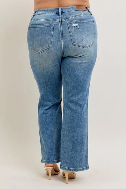 Hazel Blues® | Judy Blue High Waist Vintage Wash Front Seam & Slit Straight