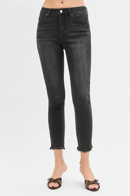 Hazel Blues® | RISEN Tummy Control Mid Rise Crop Skinny Jeans