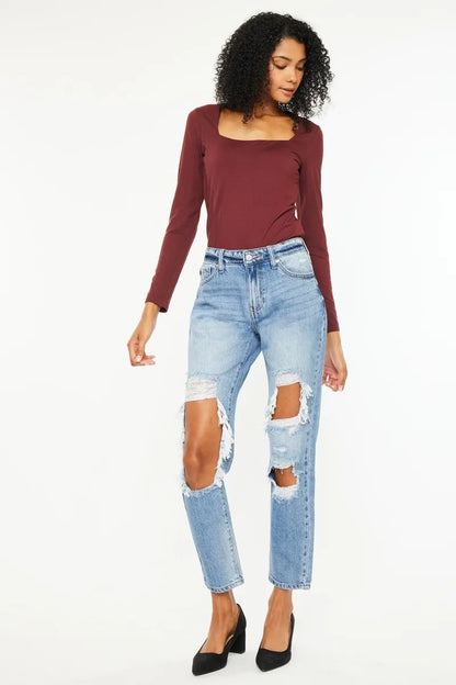 Hazel Blues® |  Kancan High Rise Distressed Boyfriend Jeans