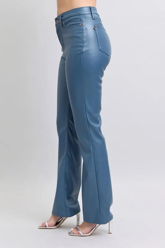Hazel Blues® | Judy Blue High Waist Tummy Control Faux Leather Bootcut Pants