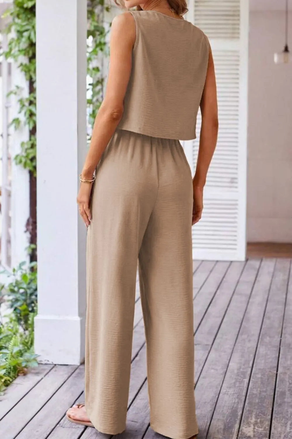 Hazel Blues® |  Button Down Vest and Drawstring Wide Leg Pants Set