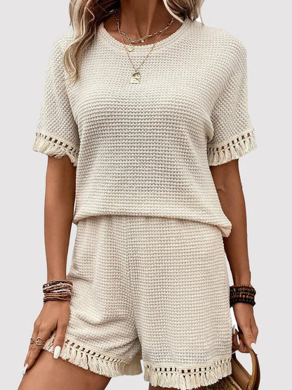 Hazel Blues® |  Tassel Round Neck Top and Shorts Set