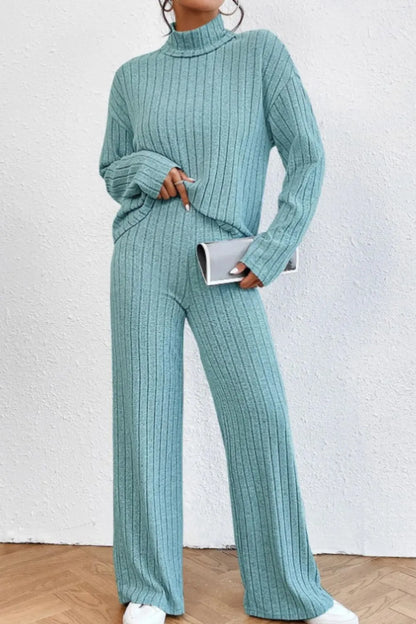 Hazel Blues® |  Mock Neck Dropped Shoulder Top and Pants Set