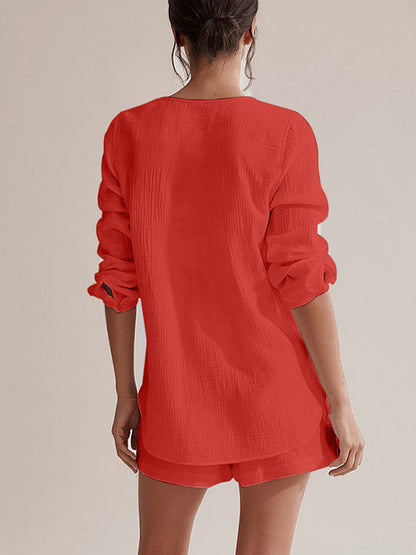 Hazel Blues® |  Notched Long Sleeve Top and Shorts Set