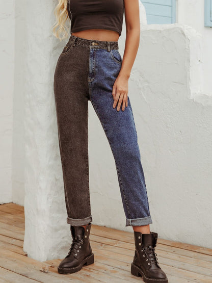Hazel Blues® |  Two Tone Straight Leg Jeans