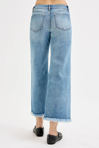 Hazel Blues® | RISEN Mid Rise Crop Wide Leg Jeans