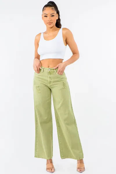 Hazel Blues® |  American Bazi High Waist Distressed Wide Leg Jeans