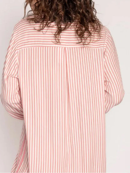 Hazel Blues® |  Striped Collared Neck Long Sleeve Top and Shorts Lounge Set