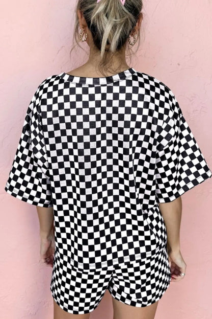 Hazel Blues® |  Checkered Round Neck Top and Shorts Set