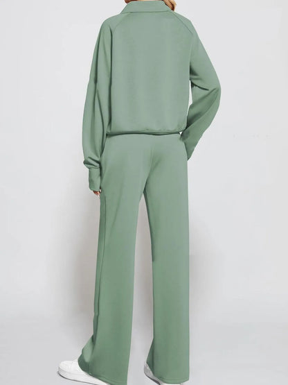 Hazel Blues® |  Half Zip Long Sleeve Top and Pants Set
