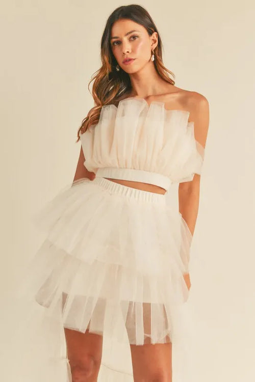 Hazel Blues® |  MABLE Tulle Tube Ruffle Crop Top and High Low Maxi Skirt Set