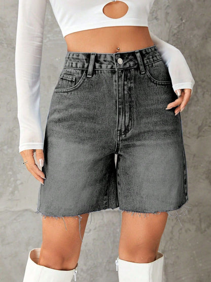 Hazel Blues® |  Frayed Hem Denim Shorts