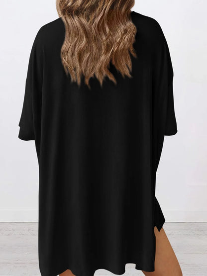 Hazel Blues® | Oversized Slit Round Neck Top and Shorts Lounge Set