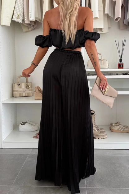 Hazel Blues® |  Off-Shoulder Top and Pleated Pants Set