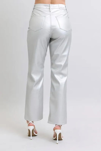 Hazel Blues® | Judy Blue High Waist Silver Faux Leather Pants