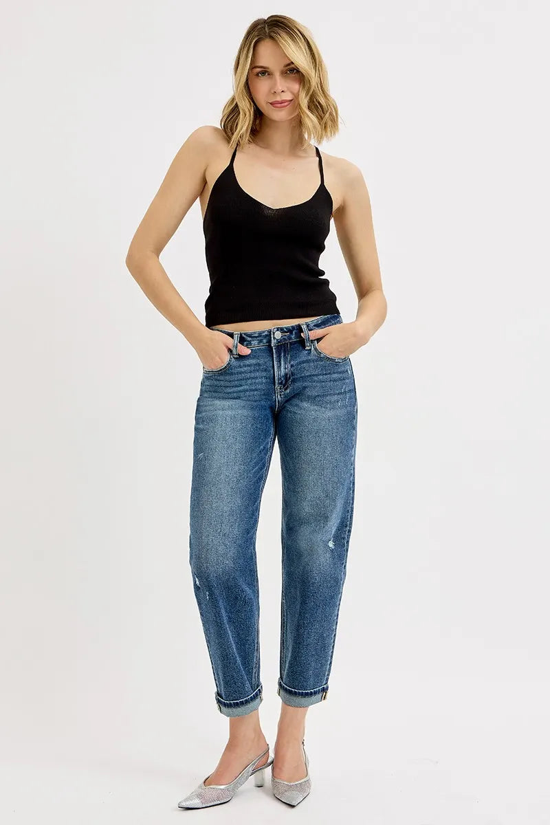 Hazel Blues® | RISEN Low Rise Crop Boyfriend Jeans