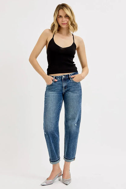 Hazel Blues® | RISEN Low Rise Crop Boyfriend Jeans