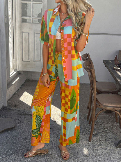 Hazel Blues® |  Devine Printed Button Down Shirt and Pants Set