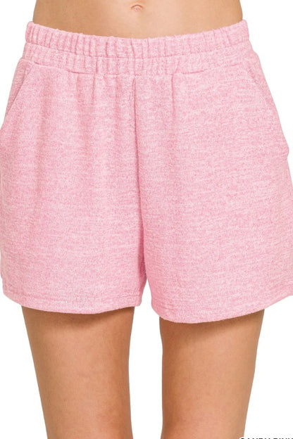 Hazel Blues® |  Zenana Soft Melange Hacci Elastic Waist Band Shorts