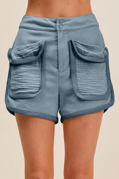Hazel Blues® |  SO ME Mineral Washed Terry High Rise Cargo Shorts